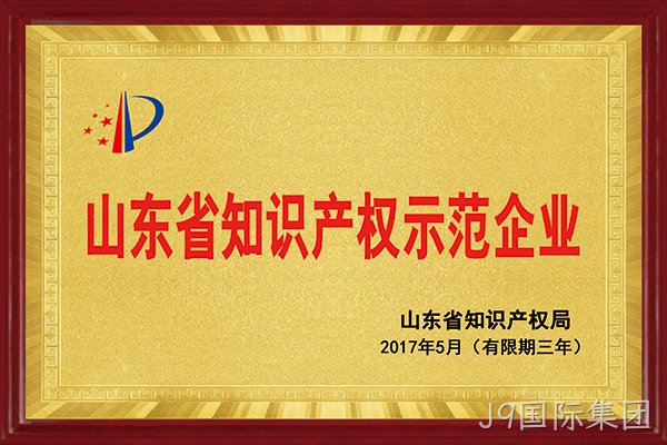 J9国际集团荣获“2017年山东省知识产权示范企业”称号